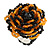 35mm Diameter/Pumpkin Orange/Black Glass Bead Layered Flower Flex Ring/ Size S/M - view 2