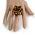 35mm Diameter/Pumpkin Orange/Black Glass Bead Layered Flower Flex Ring/ Size S/M - view 3