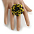 40mm Diameter/Black/Lemon Yellow Glass Bead Layered Flower Flex Ring/ Size M - view 3