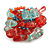 Red/Aqua/Light Blue Glass Bead and Glass Stone Cluster Band Style Flex Ring/ Size M - view 5
