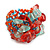 Red/Aqua/Light Blue Glass Bead and Glass Stone Cluster Band Style Flex Ring/ Size M - view 2