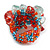 Red/Aqua/Light Blue Glass Bead and Glass Stone Cluster Band Style Flex Ring/ Size M - view 6