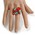 Red/Aqua/Light Blue Glass Bead and Glass Stone Cluster Band Style Flex Ring/ Size M - view 3