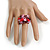Pink/Plum/Red Glass Bead and Stone Cluster Band Style Flex Ring/ Size M - view 3