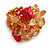 Red/Orange Gold Glass Bead and Semi Precious Stone Cluster Band Style Flex Ring/ Size M - view 2