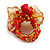 Red/Orange Gold Glass Bead and Semi Precious Stone Cluster Band Style Flex Ring/ Size M - view 4