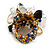 Milky White/Black/Orange Glass Bead Cluster Band Style Flex Ring/ Size M - view 4