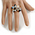 Milky White/Black/Orange Glass Bead Cluster Band Style Flex Ring/ Size M - view 3