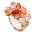 Orange/Red/Transparent Glass Bead and Semi Precious Stone Cluster Band Style Flex Ring/ Size M - view 8
