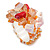 Orange/Red/Transparent Glass Bead and Semi Precious Stone Cluster Band Style Flex Ring/ Size M - view 5