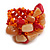 Antique Orange/Red Glass Bead and Semi Precious Stone Cluster Band Style Flex Ring/ Size M/L - view 2