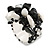 Black/White Glass Bead Cluster Band Style Flex Ring/ Size L