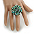 40mm Diameter/Aqua/White/Black/Green Glass Bead Daisy Flower Flex Ring - Size M - view 3