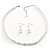 White Classic Simulated Glass Pearl Necklace & Drop Earring Set - view 6