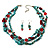 Multistrand Turquoise Stone Necklace And Drop Earrings Set (Silver Tone)