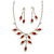 Bridal Red/Clear Diamante Floral Necklace & Earrings Set In Silver Plating