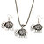 Silver Plated Filigree 'Elephant' Pendant Necklace & Drop Earrings Set - 40cm Length (6cm extender)