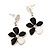 Grey/Light Cream Enamel Flower Pendant Necklace & Drop Earrings Set - 36cm Length (6cm extender) - view 4