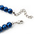 Violet Blue Glass Bead Necklace & Drop Earring Set In Silver Metal - 38cm L/ 4cm Ext - view 4
