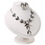 Bridal Y-Shape Light Cream Faux Pearl Diamante Necklace & Stud Earring Set In Black Metal - view 11