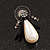 Bridal Y-Shape Light Cream Faux Pearl Diamante Necklace & Stud Earring Set In Black Metal - view 7