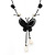 Romantic Faux Pearl 'Butterfly' Necklace & Drop Earrings Set In Black Metal - view 3