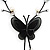 Romantic Faux Pearl 'Butterfly' Necklace & Drop Earrings Set In Black Metal - view 5