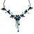 Delicate Y-Shape Blue Rose Necklace & Drop Earring Set In Black Metal - view 4