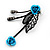 Delicate Y-Shape Blue Rose Necklace & Drop Earring Set In Black Metal - view 8