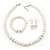 White Simulated Glass Pearl Necklace, Flex Bracelet & Drop Earrings Set With Diamante Rings - 38cm Length - view 16