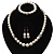 White Simulated Glass Pearl Necklace, Flex Bracelet & Drop Earrings Set With Diamante Rings - 38cm Length - view 6