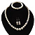 White Simulated Glass Pearl Necklace, Flex Bracelet & Drop Earrings Set With Diamante Rings - 38cm Length - view 15