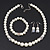 White Simulated Glass Pearl Necklace, Flex Bracelet & Drop Earrings Set With Diamante Rings - 38cm Length - view 7