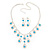 Bridal Teal/Clear Diamante 'Teardrop' Necklace & Earrings Set In Silver Plating - view 15