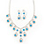 Bridal Teal/Clear Diamante 'Teardrop' Necklace & Earrings Set In Silver Plating - view 3