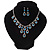 Bridal Teal/Clear Diamante 'Teardrop' Necklace & Earrings Set In Silver Plating - view 14