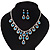 Bridal Teal/Clear Diamante 'Teardrop' Necklace & Earrings Set In Silver Plating - view 2