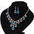 Bridal Teal/Clear Diamante 'Teardrop' Necklace & Earrings Set In Silver Plating - view 12