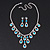 Bridal Teal/Clear Diamante 'Teardrop' Necklace & Earrings Set In Silver Plating - view 9