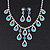 Bridal Teal/Clear Diamante 'Teardrop' Necklace & Earrings Set In Silver Plating