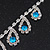 Bridal Teal/Clear Diamante 'Teardrop' Necklace & Earrings Set In Silver Plating - view 10