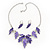 Purple/Violet Blue Enamel 'Leaf' Necklace & Drop Earrings Set In Silver Plating - 40cm Length/ 6cm Extension - view 3