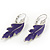 Purple/Violet Blue Enamel 'Leaf' Necklace & Drop Earrings Set In Silver Plating - 40cm Length/ 6cm Extension - view 9