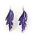 Purple/Violet Blue Enamel 'Leaf' Necklace & Drop Earrings Set In Silver Plating - 40cm Length/ 6cm Extension - view 5