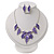 Purple/Violet Blue Enamel 'Leaf' Necklace & Drop Earrings Set In Silver Plating - 40cm Length/ 6cm Extension - view 2