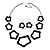 Black Enamel 'Star' Necklace & Drop Earrings Set In Silver Plating - 38cm Length/ 6cm Extension - view 2
