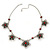 Burn Silver Textured 'Flower' Necklace & Drop Earrings Set With Red Crystals - 40cm Length / 6cm Extension - view 7