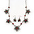 Burn Silver Textured 'Flower' Necklace & Drop Earrings Set With Red Crystals - 40cm Length / 6cm Extension - view 2