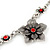 Burn Silver Textured 'Flower' Necklace & Drop Earrings Set With Red Crystals - 40cm Length / 6cm Extension - view 8