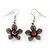 Burn Silver Textured 'Flower' Necklace & Drop Earrings Set With Red Crystals - 40cm Length / 6cm Extension - view 6